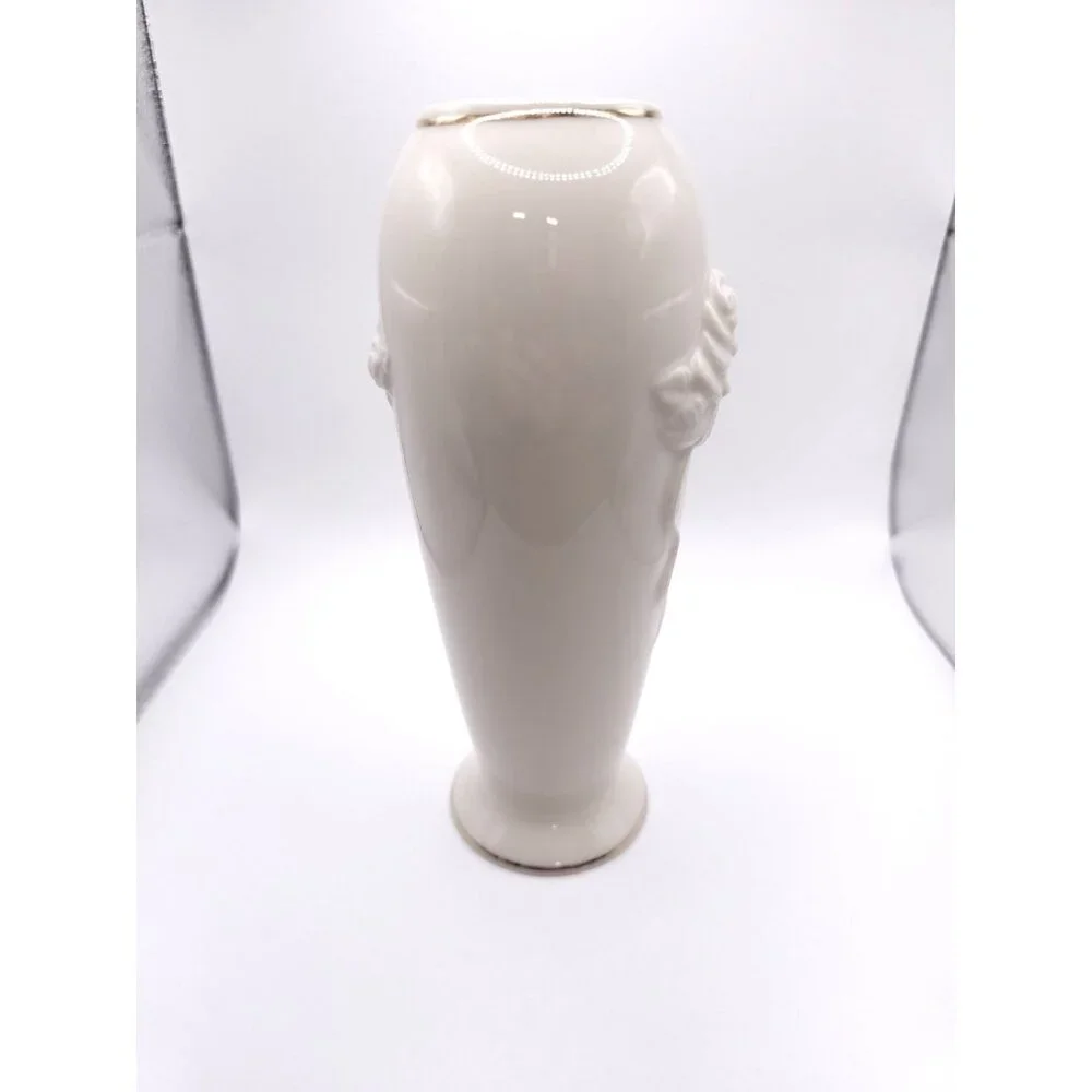 White Ceramic Vase With Rose Embossed Design & Gold Trim - Picture 10 of 11